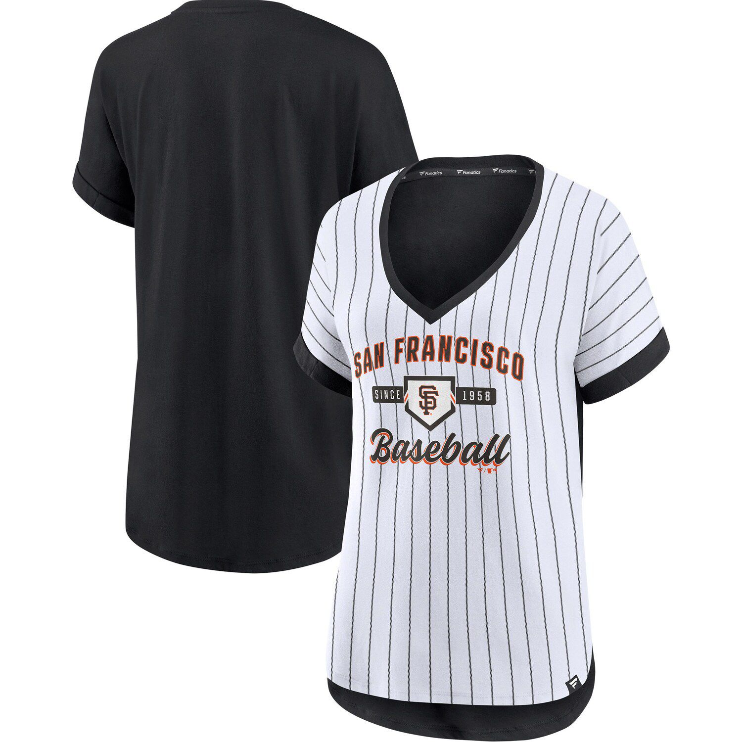 Women's Fanatics Branded Black/White San Francisco Giants Even Match Lace-Up Long Sleeve V-Neck T-Shirt