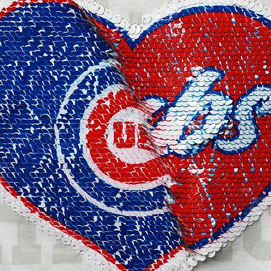 Girls Youth New Era White Chicago Cubs Flip Sequin Heart Crop Top