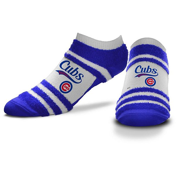 Women's For Bare Feet Chicago Cubs Block Stripe Fuzzy Ankle Socks