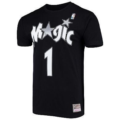 Men's Mitchell & Ness Tracy McGrady Black Orlando Magic Hardwood Classics Stitch Name & Number T-Shirt