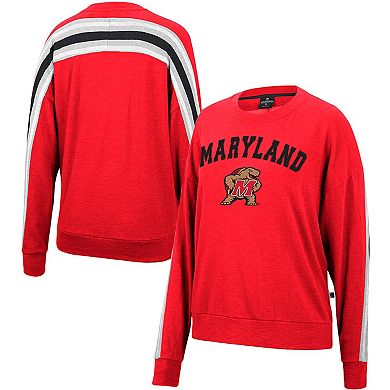 Women's Colosseum Heathered Red Maryland Terrapins Team Oversized Pullover Sweatshirt