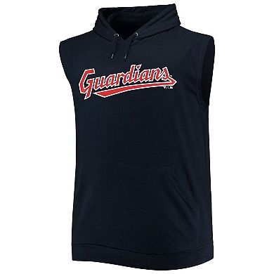 Men's Navy Cleveland Guardians Jersey Muscle Sleeveless Pullover Hoodie