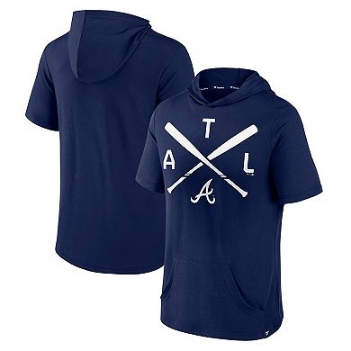 Men's Fanatics Branded Navy Atlanta Braves Iconic Rebel Short Sleeve Pullover Hoodie