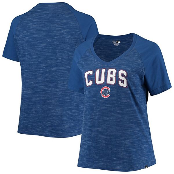 Women's New Era Royal Chicago Cubs Plus Size Raglan V-Neck T-Shirt