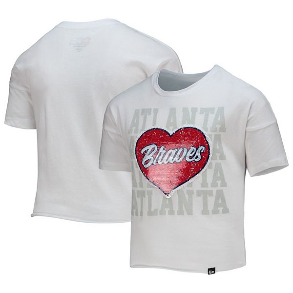 New Era Atlanta Braves Heart Sequence Crop Top Shirt Girl Size 10/12