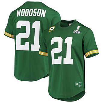 Men's Mitchell & Ness Charles Woodson Green Green Bay Packers Super Bowl XLV Retired Player Name & Number Mesh Top