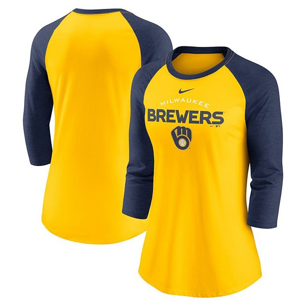 Milwaukee Brewers Nike MLB Authentic Long Sleeve Shirt Men's Navy/Gold New  XL