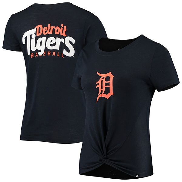 New Era Women's New Era Navy Detroit Tigers 2-Hit Front Twist Burnout T- Shirt