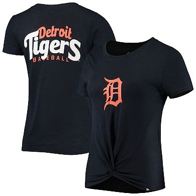 Women's New Era Navy Detroit Tigers 2-Hit Front Twist Burnout T-Shirt