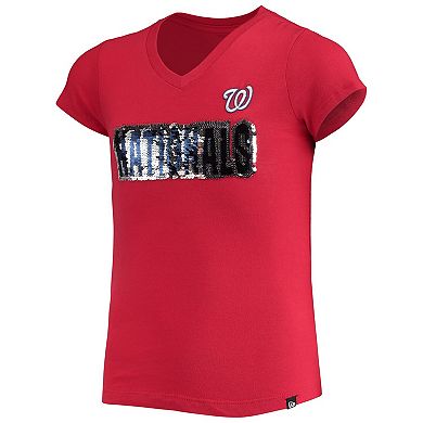 Girls Youth New Era Red Washington Nationals Flip Sequin Team T-Shirt