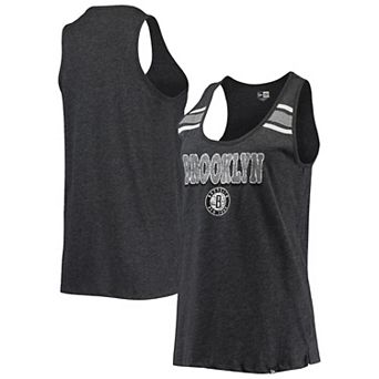 Women's New Era Heathered Black Brooklyn Nets Scoop-Neck Racerback Tank Top