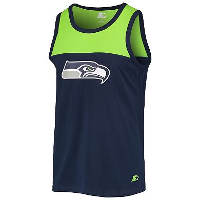 Men's Starter College Navy/Neon Green Seattle Seahawks Team Touchdown Fashion Tank Top