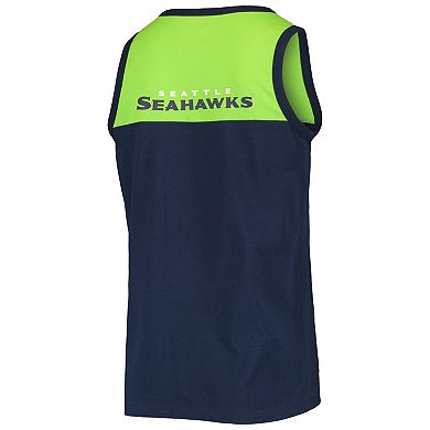 Men's Starter College Navy/Neon Green Seattle Seahawks Team Touchdown Fashion Tank Top