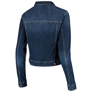 Women's Lusso Blue Los Angeles Lakers Georgie Crystals Button-Up Denim Jacket