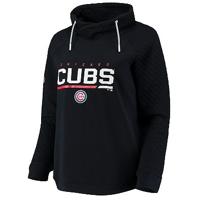 Women's Levelwear Black Chicago Cubs Vega Funnel Neck Raglan Pullover Sweatshirt
