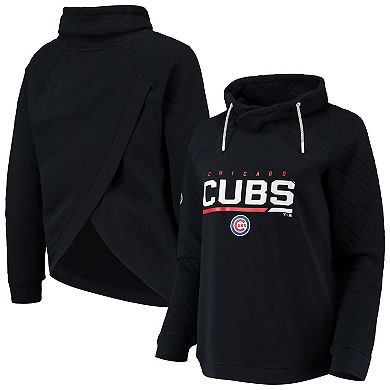 Women's Levelwear Black Chicago Cubs Vega Funnel Neck Raglan Pullover Sweatshirt