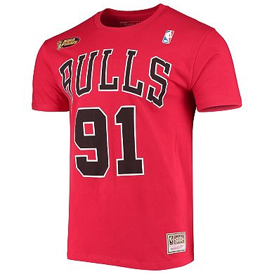 Men's Mitchell & Ness Dennis Rodman Red Chicago Bulls Hardwood Classics Stitch Name & Number T-Shirt