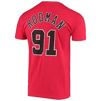 Men's Mitchell & Ness Dennis Rodman Red Chicago Bulls Hardwood Classics Stitch Name & Number T-Shirt