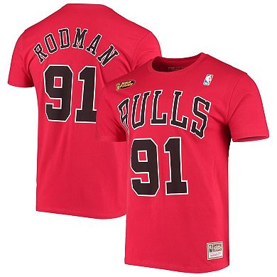 Men's Mitchell & Ness Dennis Rodman Red Chicago Bulls Hardwood Classics Stitch Name & Number T-Shirt