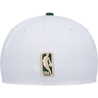 Men's New Era White/Hunter Green Milwaukee Bucks Arch Champs 59FIFTY Fitted Hat