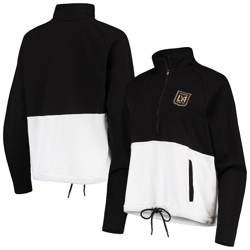 Womens Antigua Black/White LAFC Harbor Raglan Half-Zip Jacket, Size: 2XL