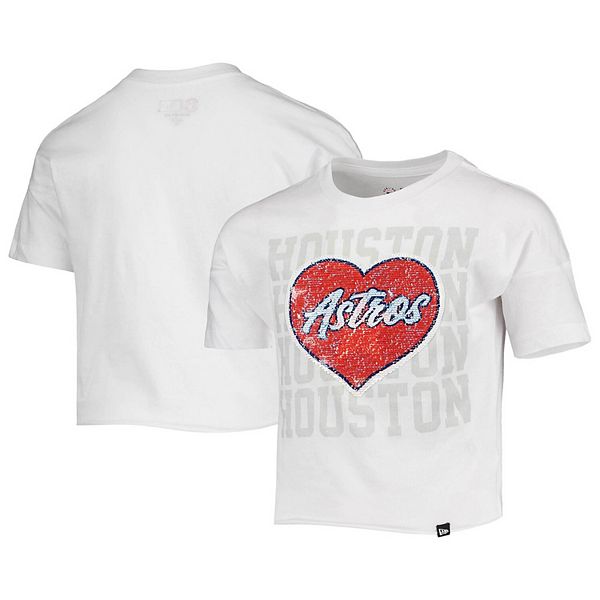 Houston Astros New Era Girls Youth Flip Sequin Heart Crop Top - White