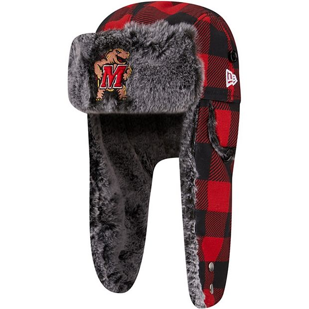 Men's New Era Red Maryland Terrapins Plaid Trapper Hat