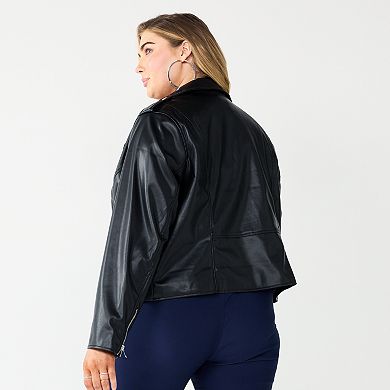 Plus Size Nine West Faux-Leather Moto Jacket