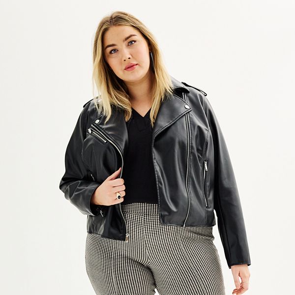 Plus Size Nine West Faux-Leather Moto Jacket