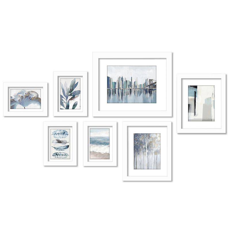 Americanflat Blue Cityscape Framed Wall Art 7-piece Set, Multicolor