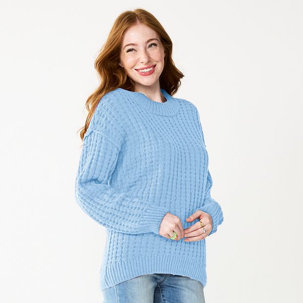 Blue Crewneck Sweater - Blue Crop Sweater - Slouchy Top