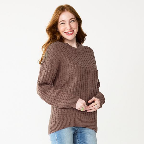 Juniors' SO® Slouchy Crewneck Sweater - Heirloom Brown (X LARGE)