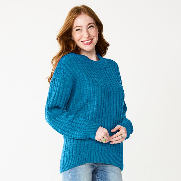 Juniors' SO® Slouchy Crewneck Sweater - Libby Blue (LARGE)