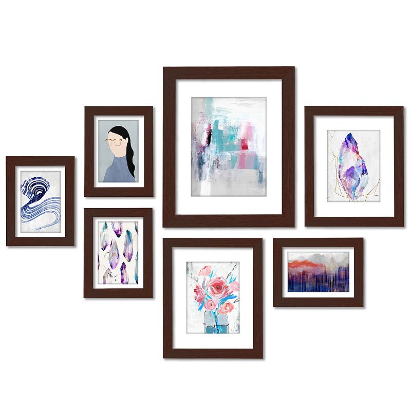 Americanflat Watercolor Geode Framed Wall Art 7-piece Set, Multicolor