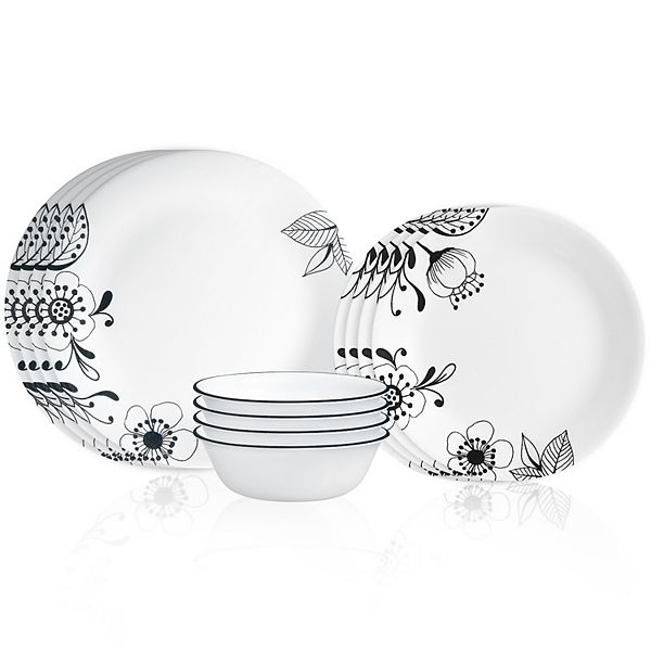 White & Black Sunflower 12-Piece Dinnerware Set