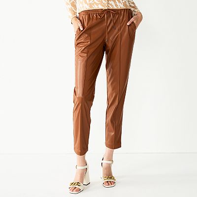 Women s Nine West Mid Rise Pull On Faux Leather Pants