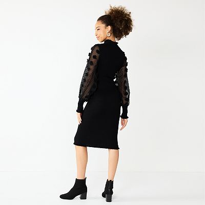 almost famous black dress Plus Size Almost Famous Sweater Dress with Removable Scarf main image 1
