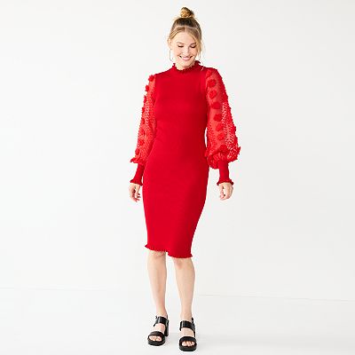 Juniors' Almost Famous Long Sleeve Fine Gauge Mock Neck Dress