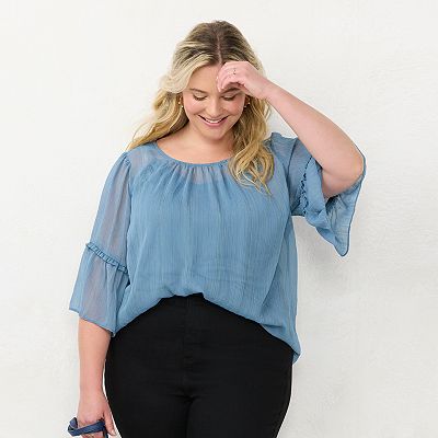 Plus Size LC Lauren Conrad Bell-Sleeve Peasant Top