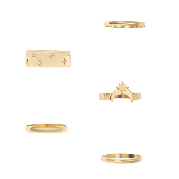 LC Lauren Conrad Gold Tone Moon & Stars 5Pack Rings Set