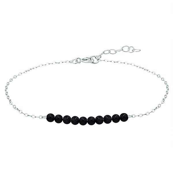 Aleure Precioso Sterling Silver Beaded Anklet - Black