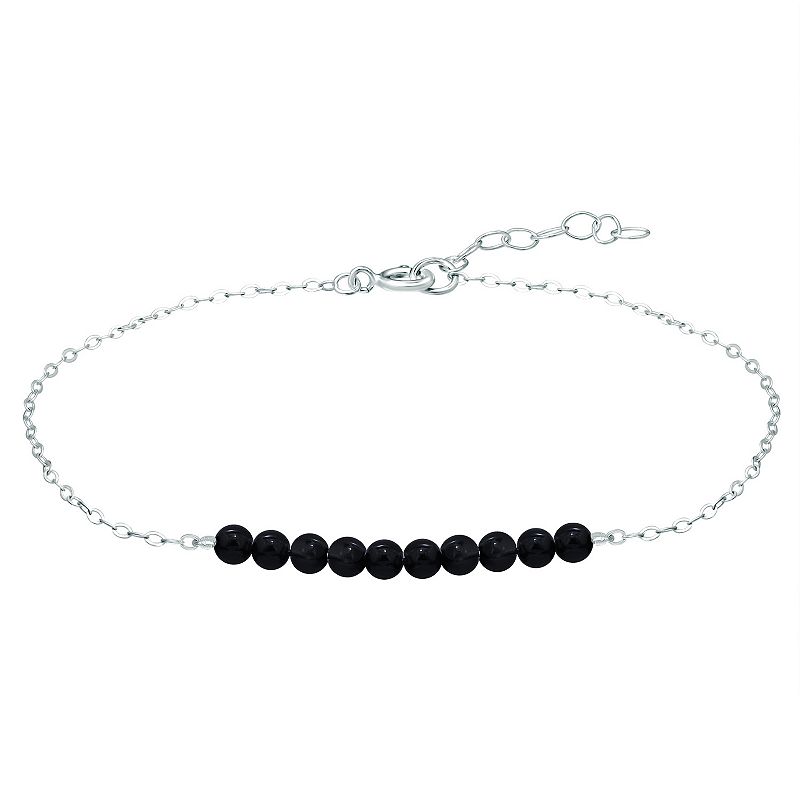 Aleure Precioso Sterling Silver Beaded Anklet, Womens, Size: 9, Black