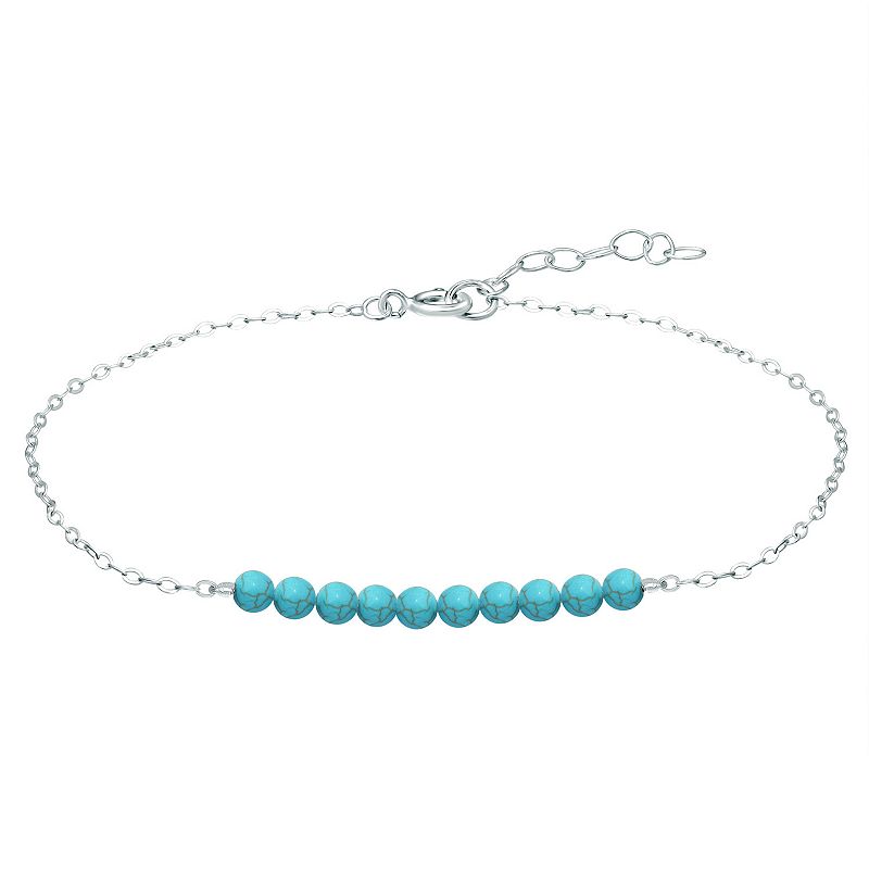 Aleure Precioso Sterling Silver Beaded Anklet, Womens, Size: 9, Blue