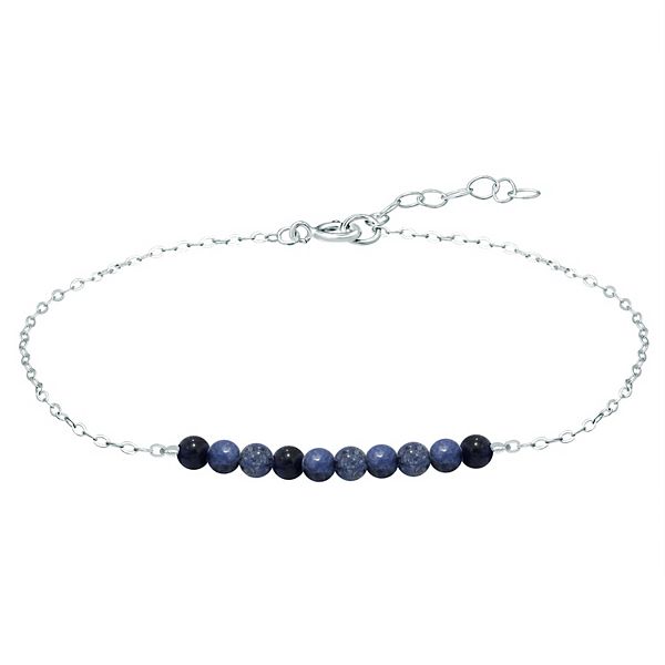 Aleure Precioso Sterling Silver Beaded Anklet - Dark Blue