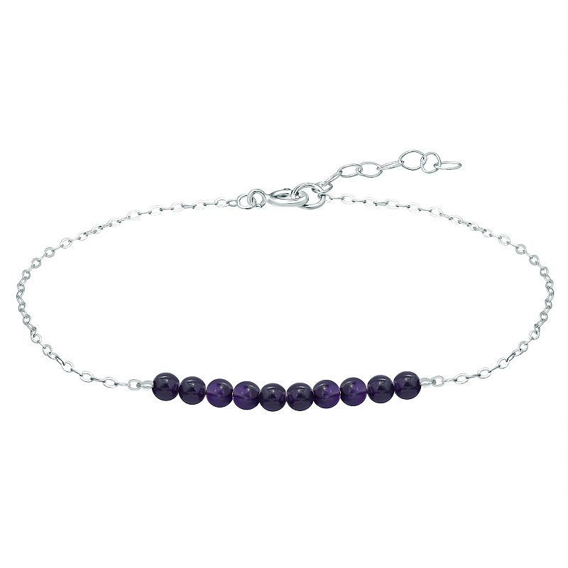 Aleure Precioso Sterling Silver Beaded Anklet, Womens, Size: 9, Purple