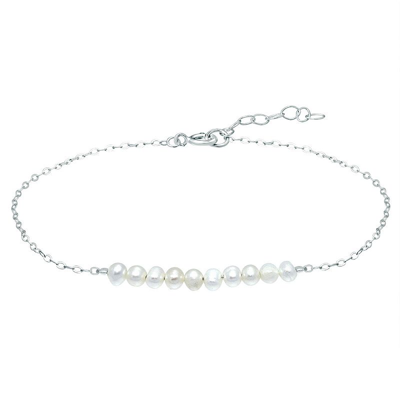 Aleure Precioso Sterling Silver Beaded Anklet, Womens, Size: 9, White