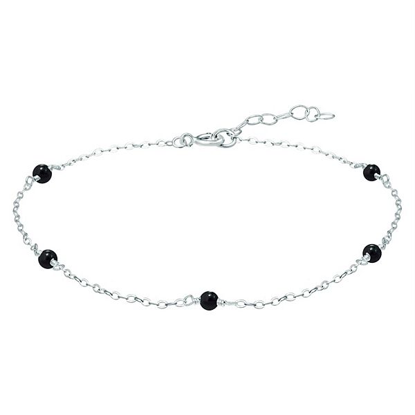 Aleure Precioso Sterling Silver Bead Station Anklet - Black