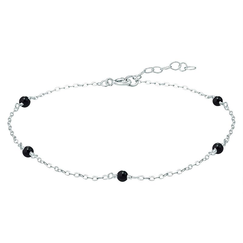 Aleure Precioso Sterling Silver Bead Station Anklet, Womens, Size: 9, B