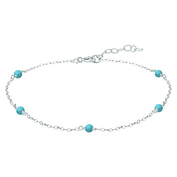 Aleure Precioso Sterling Silver Bead Station Anklet - Blue