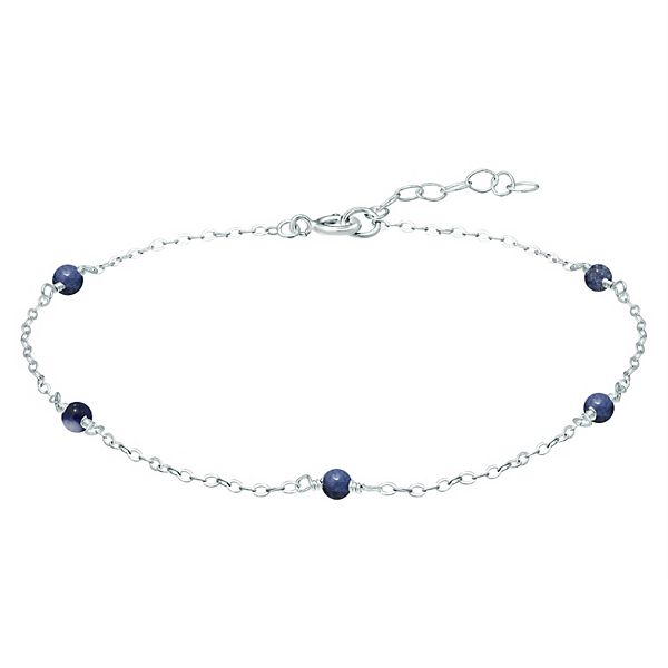 Aleure Precioso Sterling Silver Bead Station Anklet - Dark Blue